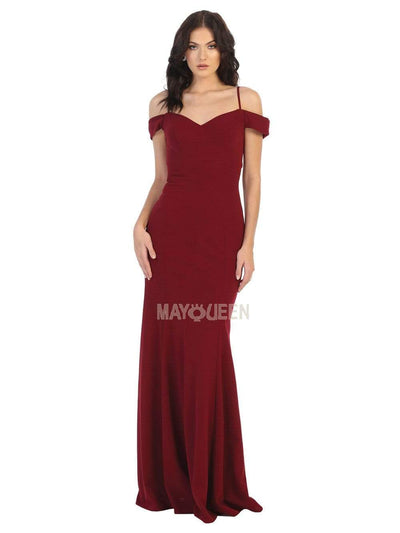May Queen - MQ1807 Off-shoulder Trumpet Dress Prom Dresses 4 / Burgundy
