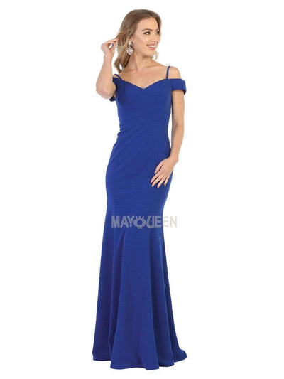 May Queen - MQ1807 Off-shoulder Trumpet Dress Prom Dresses 4 / Royal-Blue