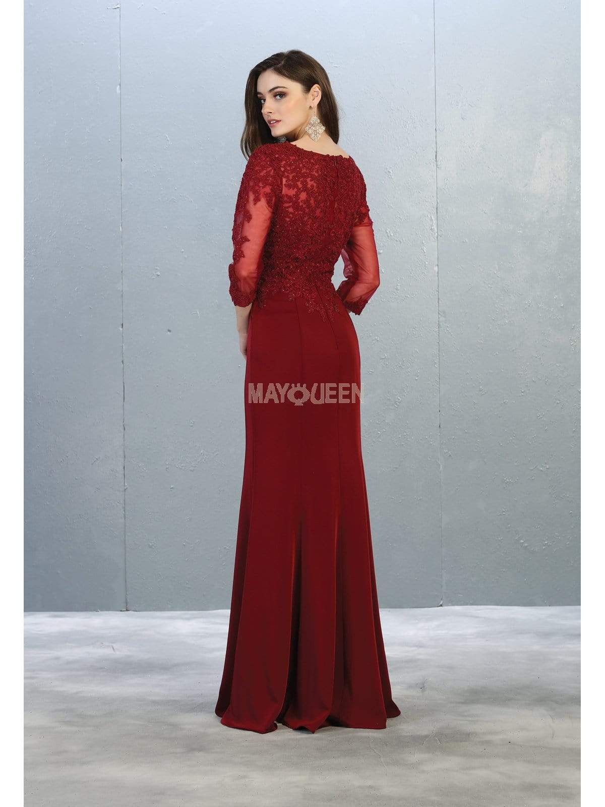 May Queen - MQ1811 Appliqued Quarter Sleeve Scoop Bodice Dress Mother of the Bride Dresses