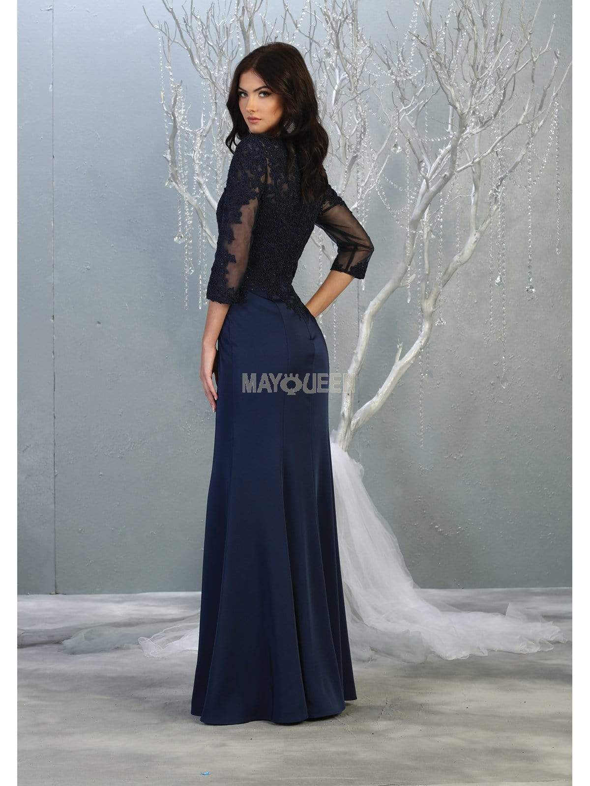 May Queen - MQ1811 Appliqued Quarter Sleeve Scoop Bodice Dress Mother of the Bride Dresses