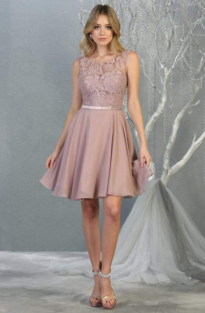 May Queen - MQ1814 Lace Chiffon Cocktail Dress with Lace-up Back Homecoming Dresses 2 / Mauve