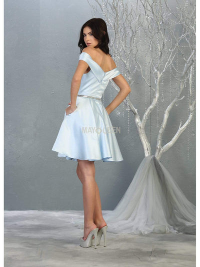 May Queen - MQ1815 Off Shoulder Satin cocktail Dress Homecoming Dresses