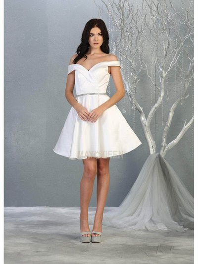 May Queen - MQ1815 Off Shoulder Satin cocktail Dress Homecoming Dresses