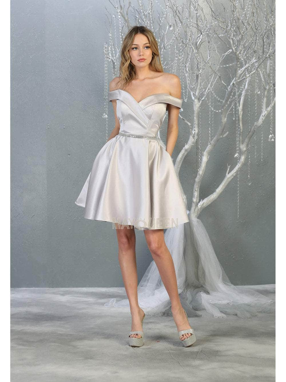 May Queen - MQ1815 Off Shoulder Satin cocktail Dress Homecoming Dresses