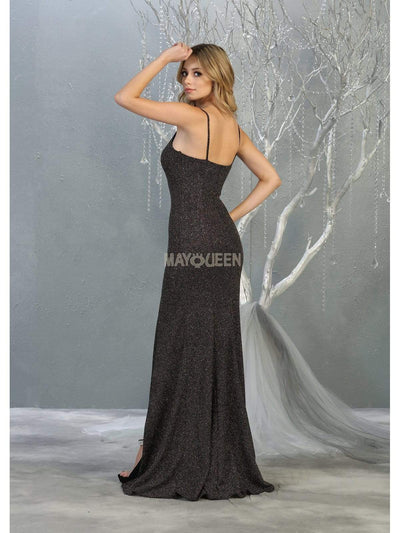 May Queen - MQ1822 Deep V-neck Trumpet Dress With Train Prom Dresses