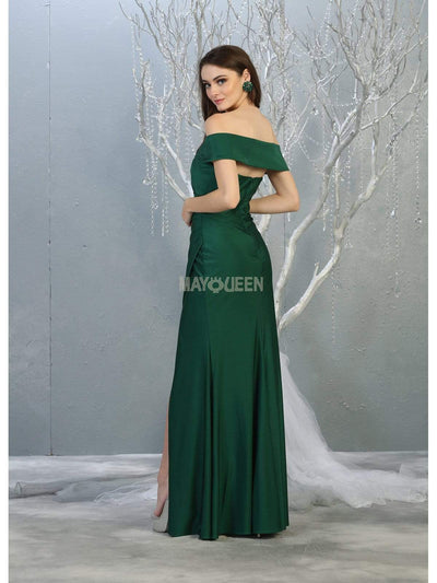 May Queen - MQ1825 Off-Shoulder Ruched Sheath Dress Evening Dresses