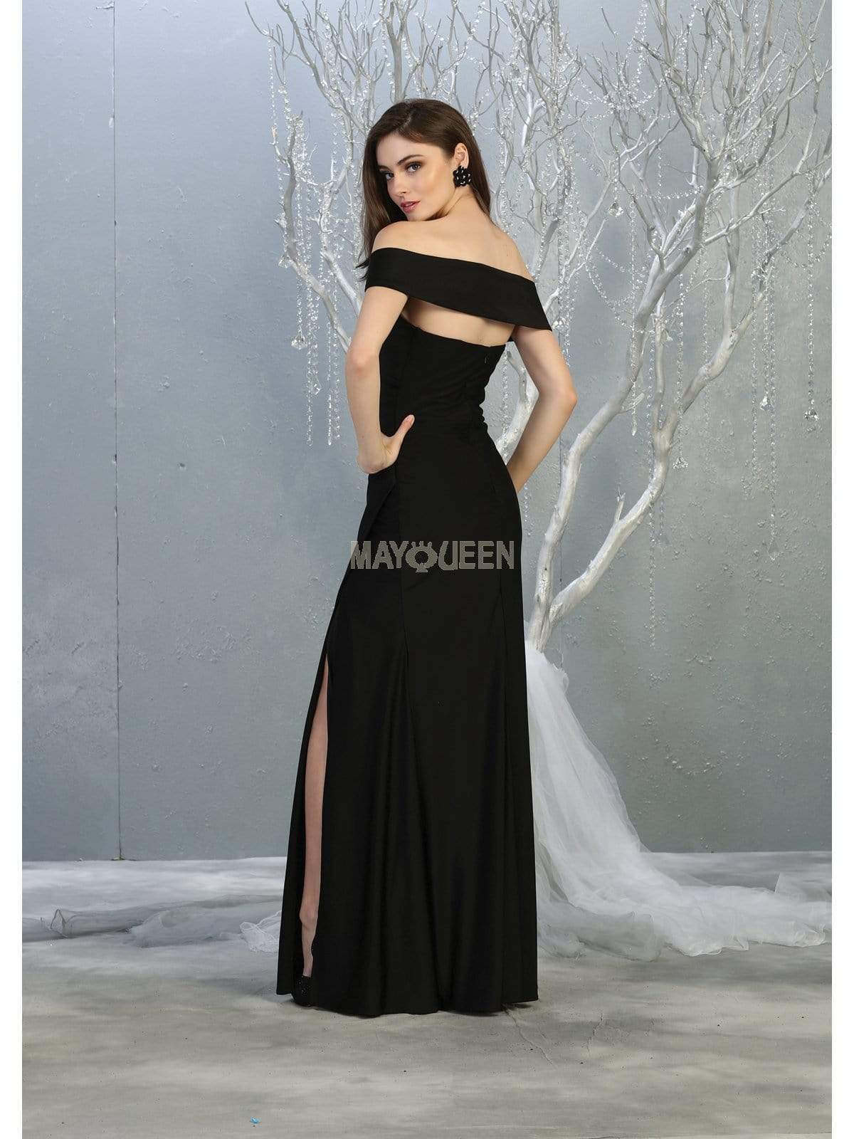 May Queen - MQ1825 Off-Shoulder Ruched Sheath Dress Evening Dresses