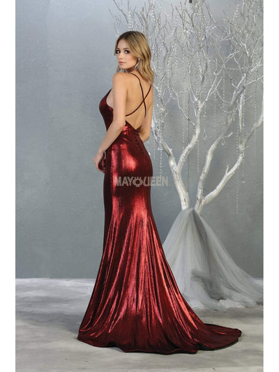 May Queen - MQ1827 Spaghetti Strap Metallic Sheath Gown Pageant Dresses