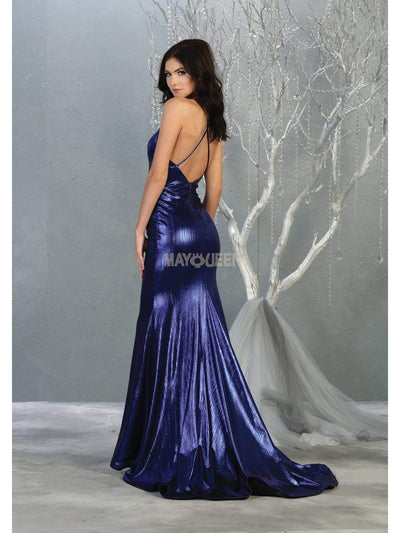 May Queen - MQ1827 Spaghetti Strap Metallic Sheath Gown Pageant Dresses