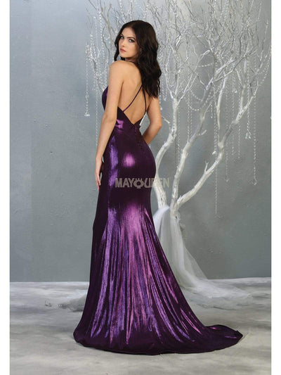 May Queen - MQ1827 Spaghetti Strap Metallic Sheath Gown Pageant Dresses