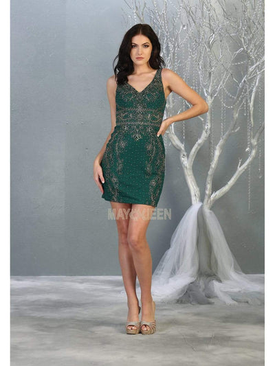 May Queen - MQ1828 Sleeveless Appliqued Lattice Motif Dress Homecoming Dresses 4 / Hunter Green