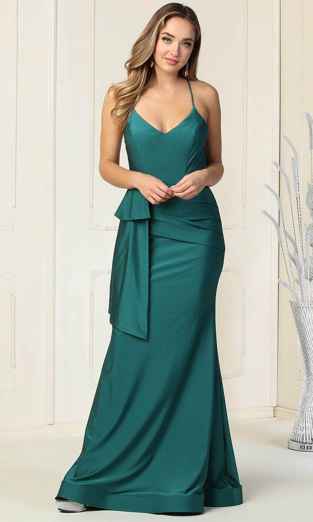 May Queen MQ1832 - V-Neck Peplum Formal Gown Special Occasion Dress