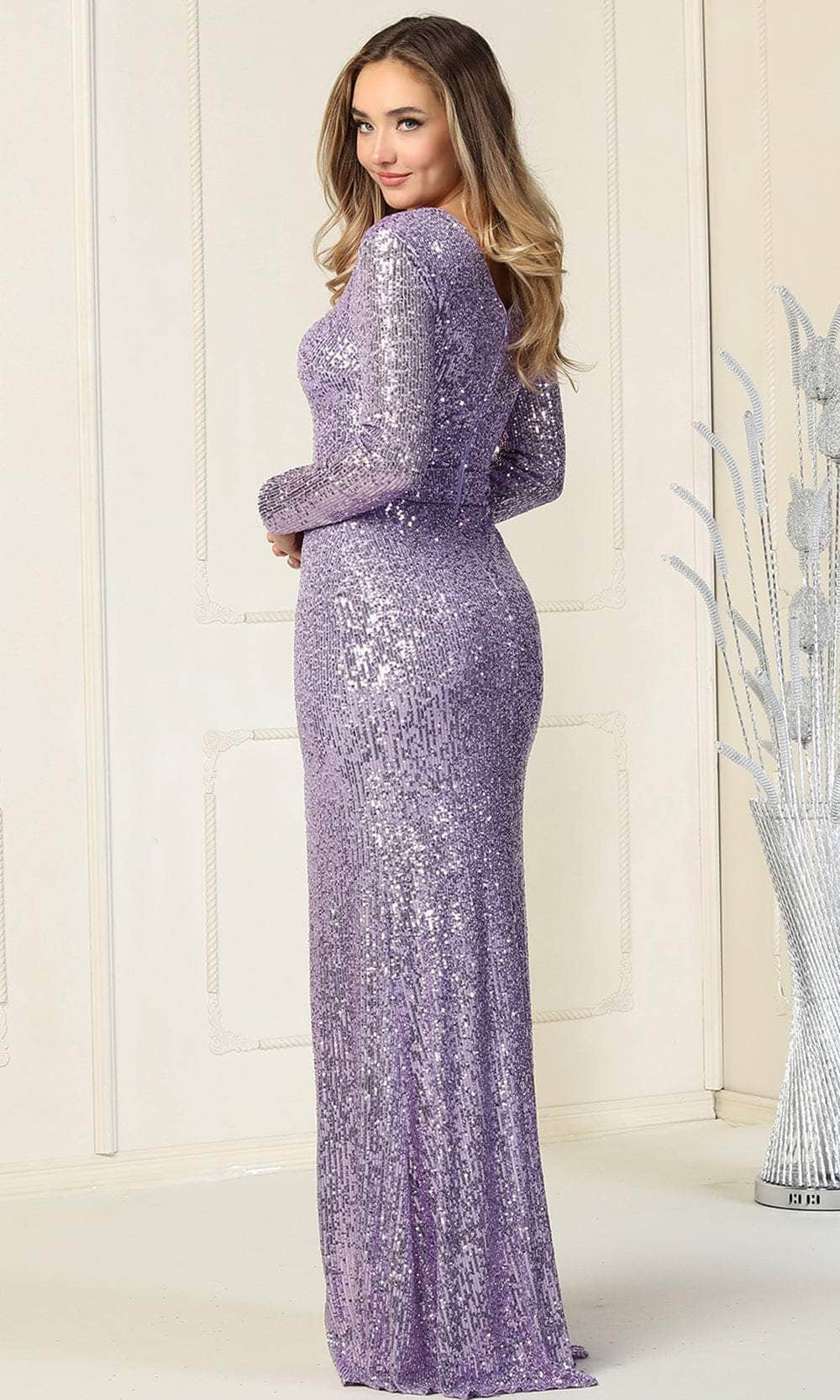 May Queen MQ1843 - Fully Sequined Long Sleeved Prom Dress Special Occasion Dress