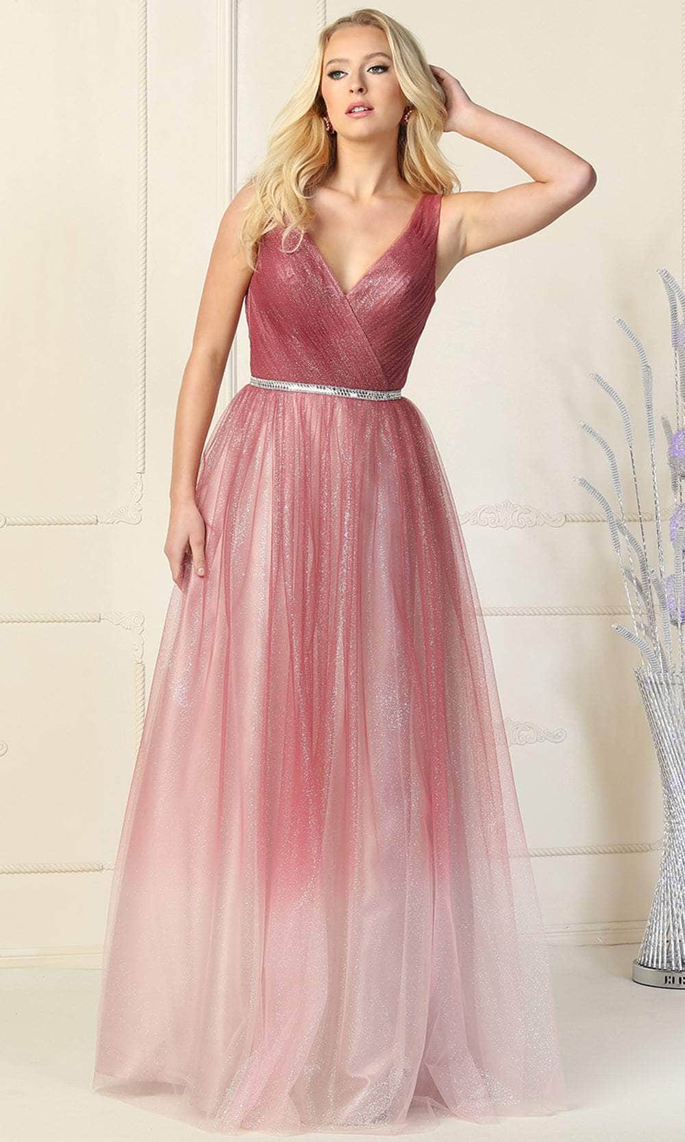 May Queen MQ1844 - Sleeveless Wrap V-neck Evening Gown Special Occasion Dress 4 / Burgundy