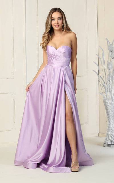 May Queen MQ1846 - Strapless High Slit Prom Dress Special Occasion Dress 4 / Lilac