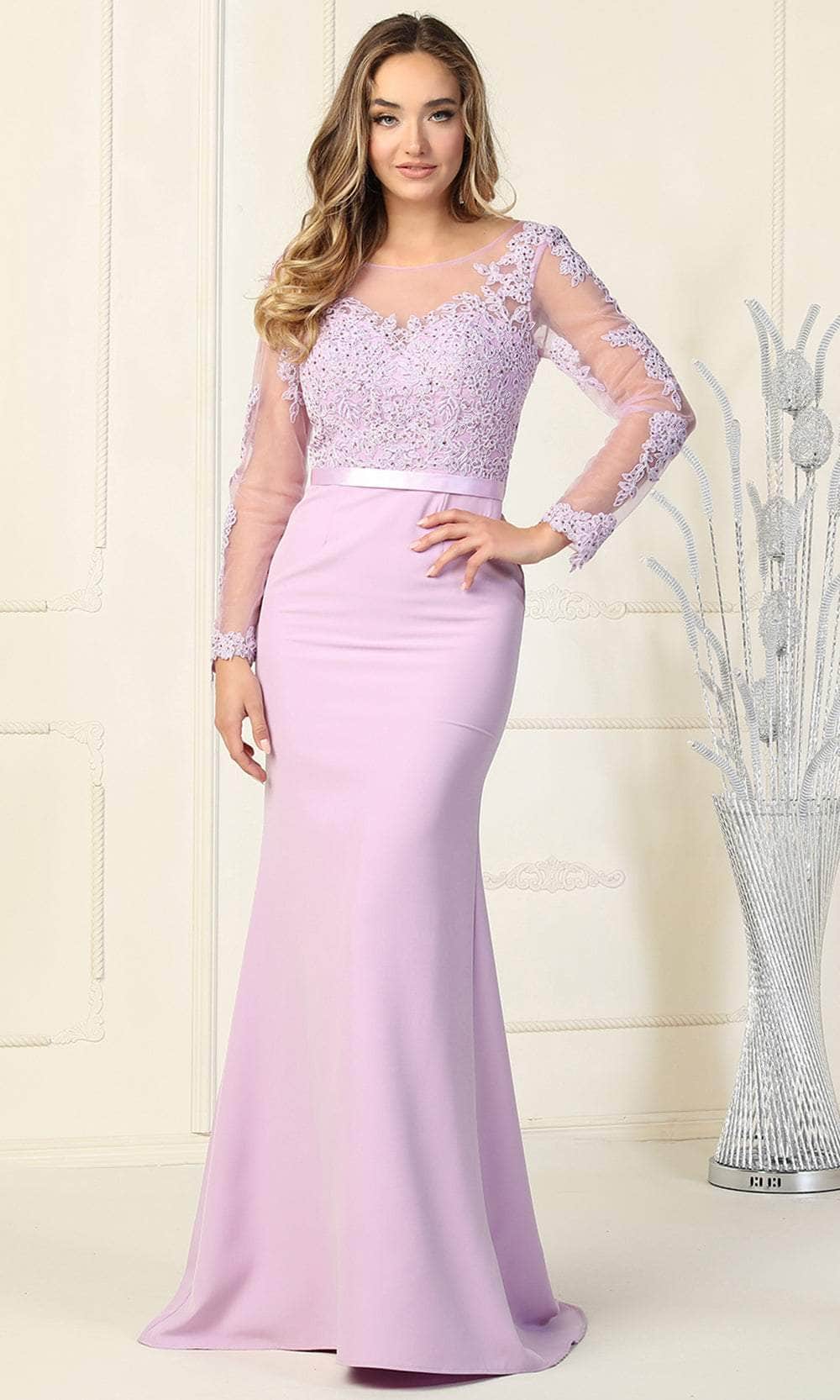 May Queen MQ1847 - Illusion Bateau Formal Gown Special Occasion Dress 4 / Lilac