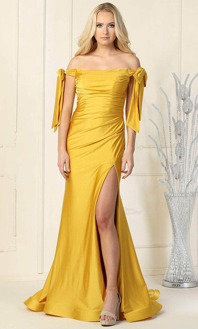 May Queen MQ1858 - Off Shoulder Evening Gown Special Occasion Dress 4 / Mustard