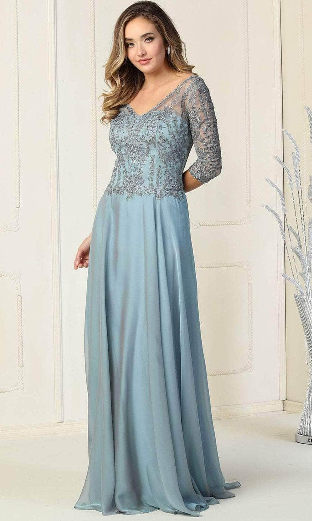 May Queen MQ1860 - Quarter Sleeve A-Line Long Dress Prom Dresses