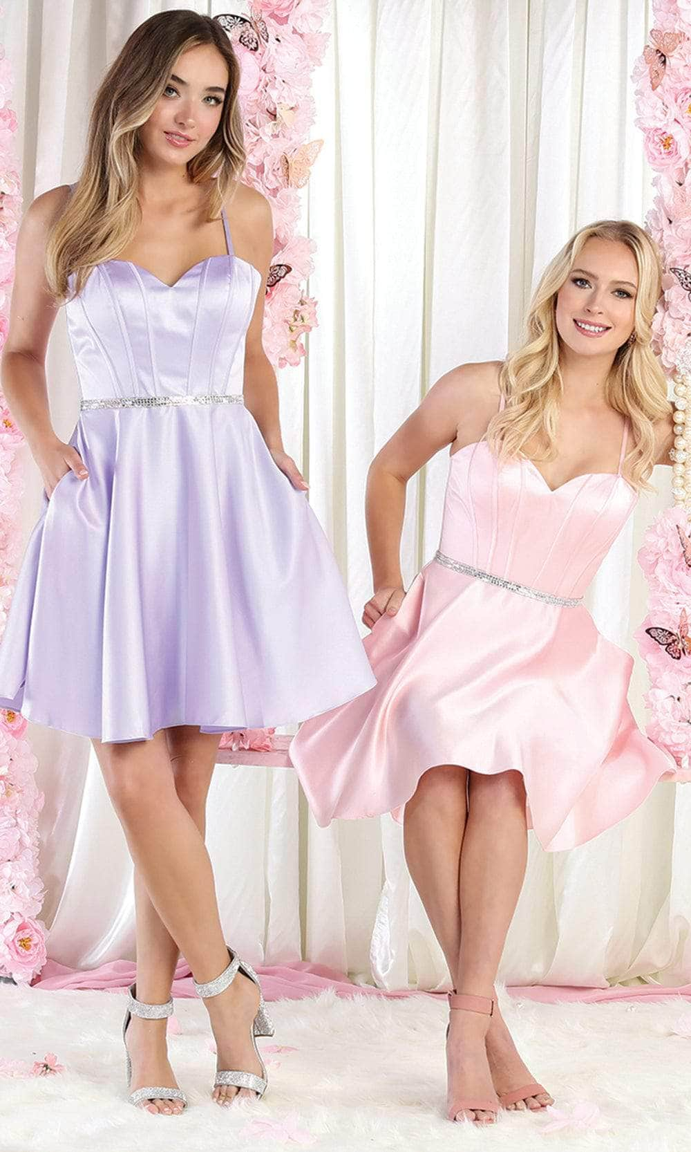 May Queen MQ1864 - Sleeveless Thin Belt Cocktail Dress Cocktail Dresses 4 / Blush