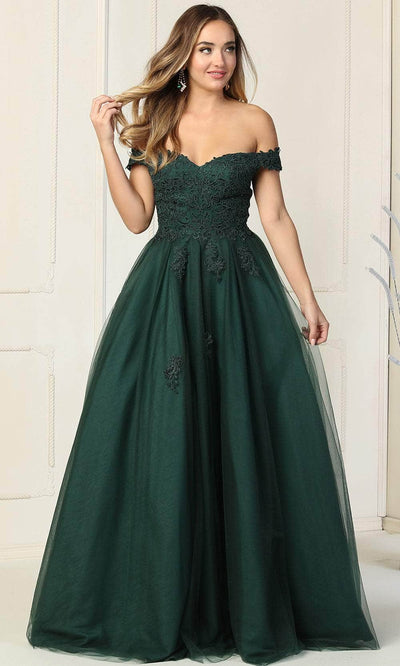 May Queen MQ1866 - Floral Embellishments Off Shoulder Ball gown Special Occasion Dress In Green