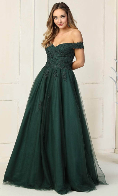 May Queen MQ1866 - Floral Embellishments Off Shoulder Ball gown Special Occasion Dress In Green