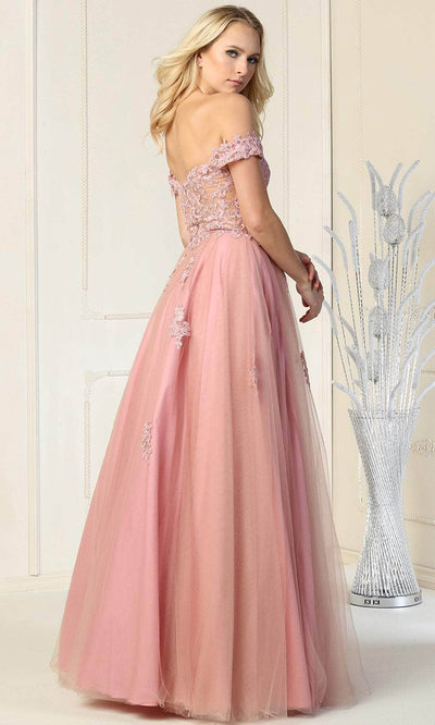 May Queen MQ1866 - Floral Embellishments Off Shoulder Ball gown Special Occasion Dress In Pink