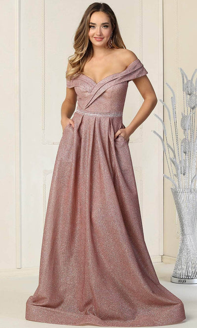 May Queen MQ1868 - Pleated Off Shoulder Sleeves Evening Gown Special Occasion Dress 4 / Mauve