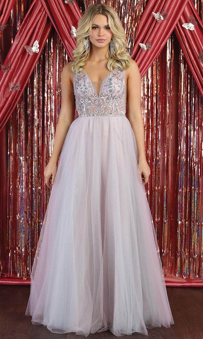 May Queen MQ1889 - Sleeveless Plunging V-neck Long Gown Special Occasion Dress 4 / Mauve