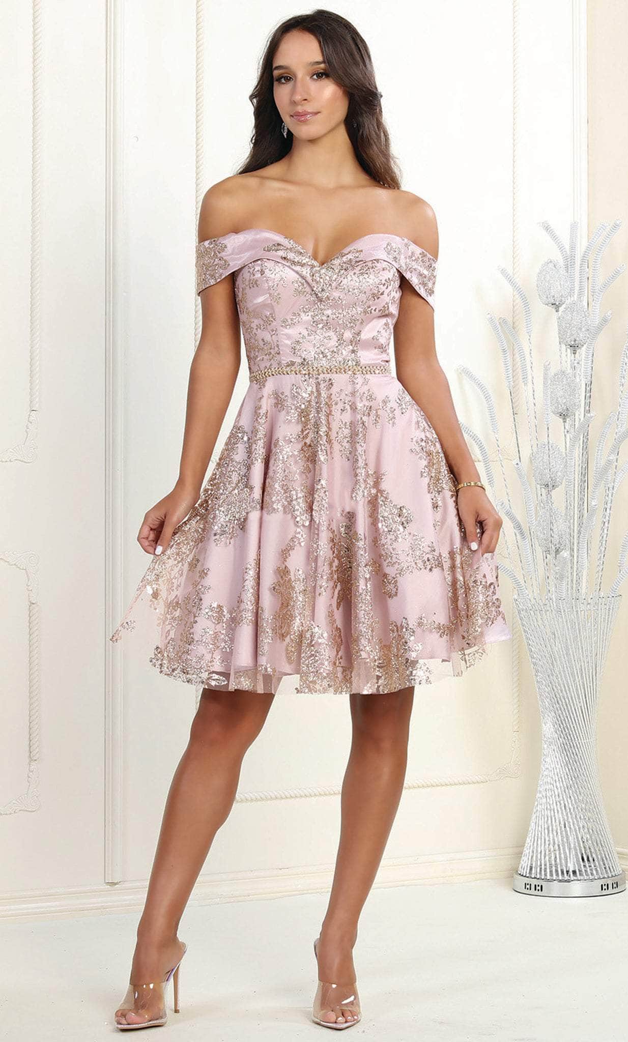 May Queen MQ1933 - Glitter A-Line Homecoming Dress Cocktail Dresses 2 / Rose Gold