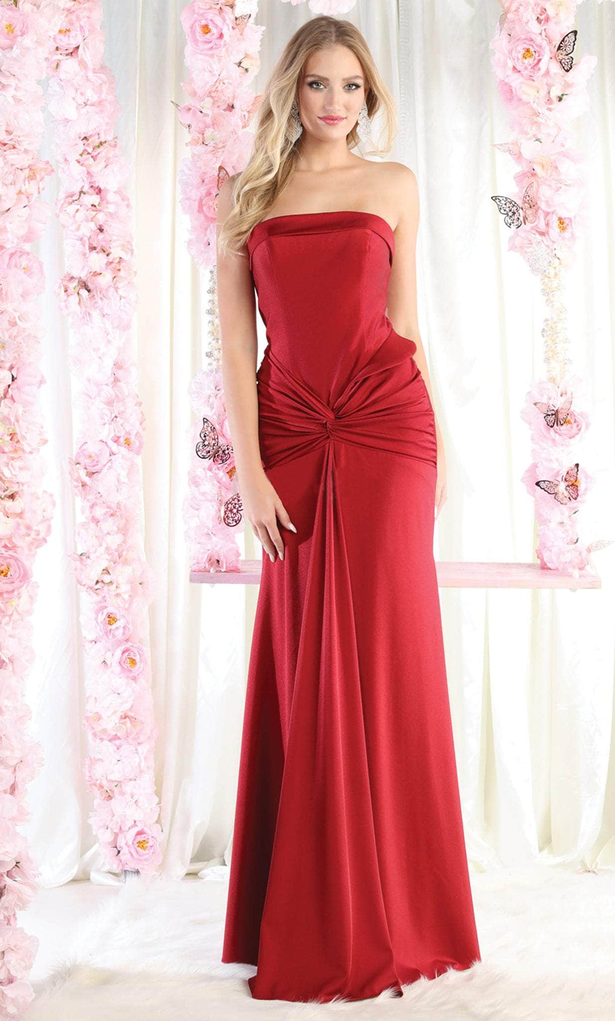 May Queen MQ1947 - Strapless Knotted Ruched Prom Gown Prom Dresses 4 / Burgundy