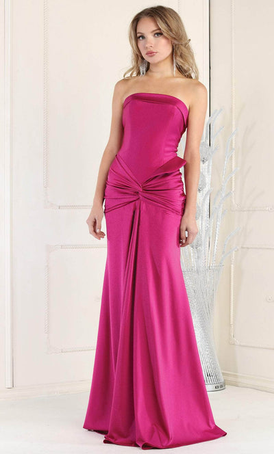 May Queen MQ1947 - Strapless Knotted Ruched Prom Gown Prom Dresses 4 / Magenta