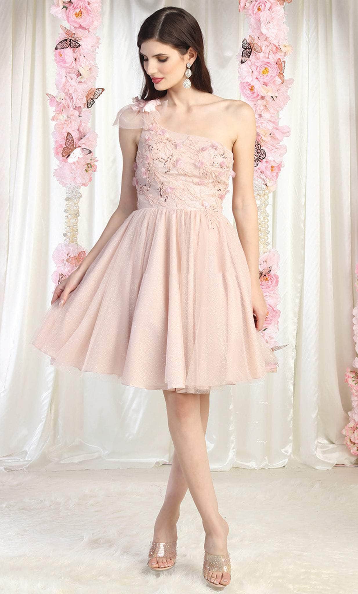 May Queen MQ1952 - One Shoulder A-Line Cocktail Dress Cocktail Dresses 4 / Blush