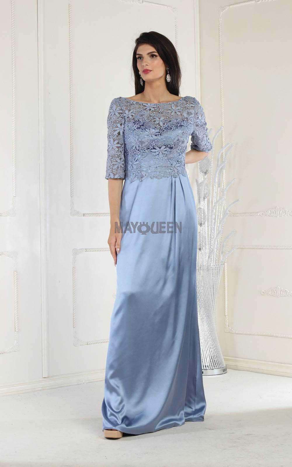 May Queen MQ1969 - Quarter Length Lace Satin Gown Special Occasion Dress