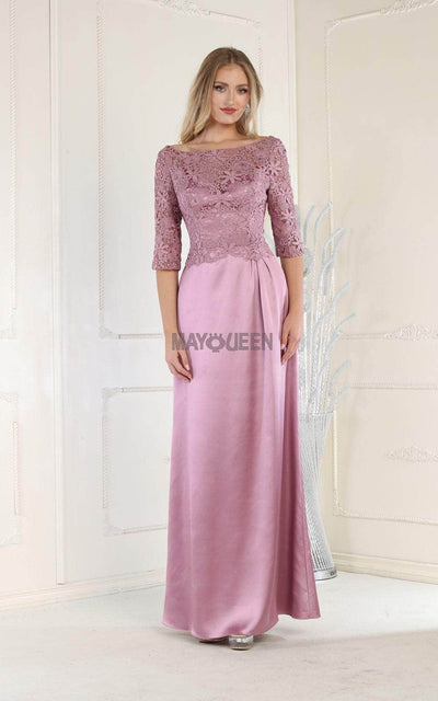 May Queen MQ1969 - Quarter Length Lace Satin Gown Special Occasion Dress