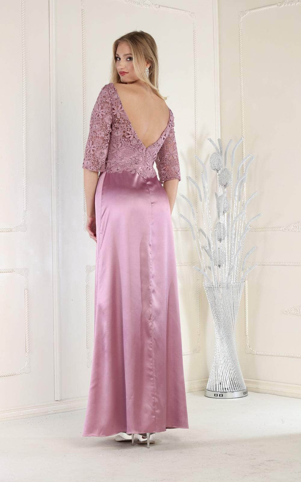 May Queen MQ1969 - Quarter Length Lace Satin Gown Special Occasion Dress
