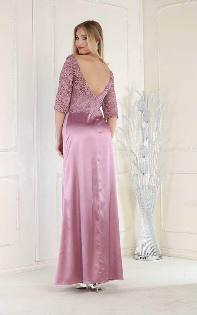 May Queen MQ1969 - Quarter Length Lace Satin Gown Special Occasion Dress