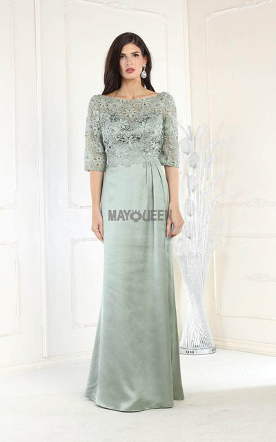 May Queen MQ1969 - Quarter Length Lace Satin Gown Special Occasion Dress