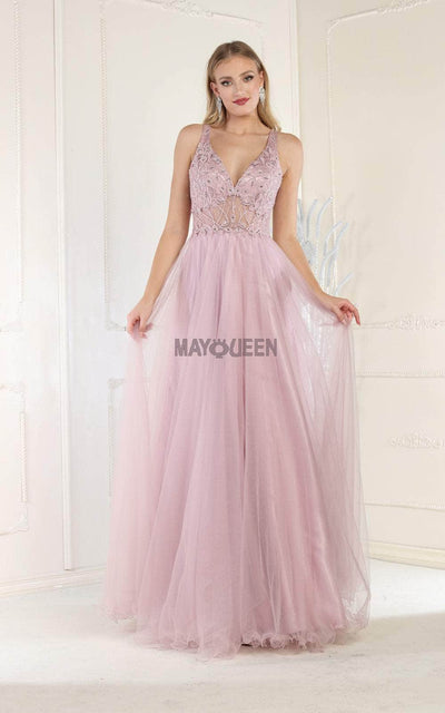 May Queen MQ1971 - Open Scoop Back Tulle A-line Dress Special Occasion Dress