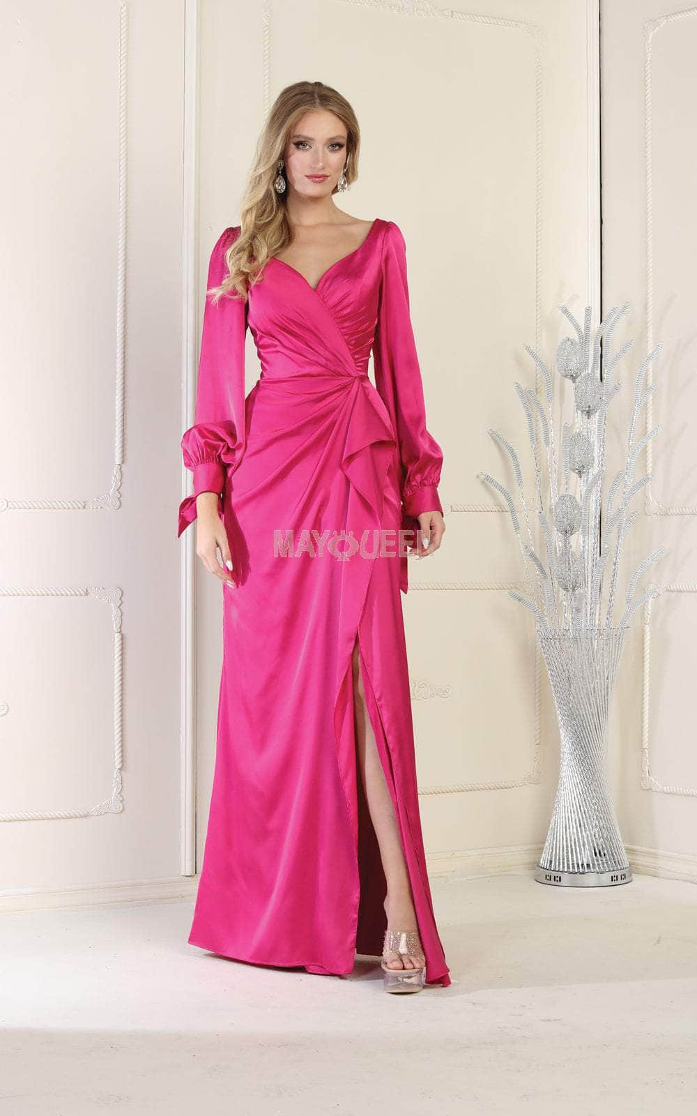 May Queen MQ1974 - Long Sleeve Ruched Detail Evening Dress Special Occasion Dress