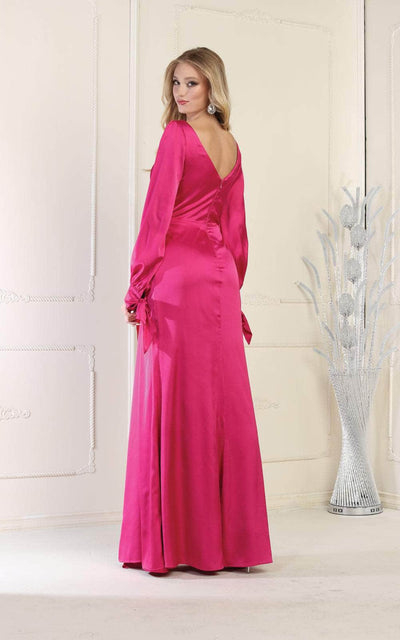 May Queen MQ1974 - Long Sleeve Ruched Detail Evening Dress Special Occasion Dress