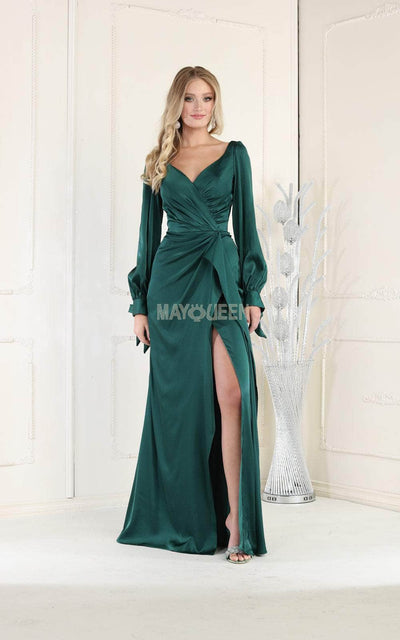 May Queen MQ1974 - Long Sleeve Ruched Detail Evening Dress Special Occasion Dress