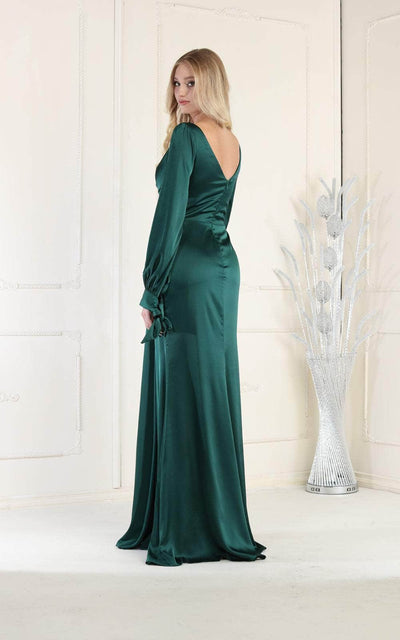 May Queen MQ1974 - Long Sleeve Ruched Detail Evening Dress Special Occasion Dress