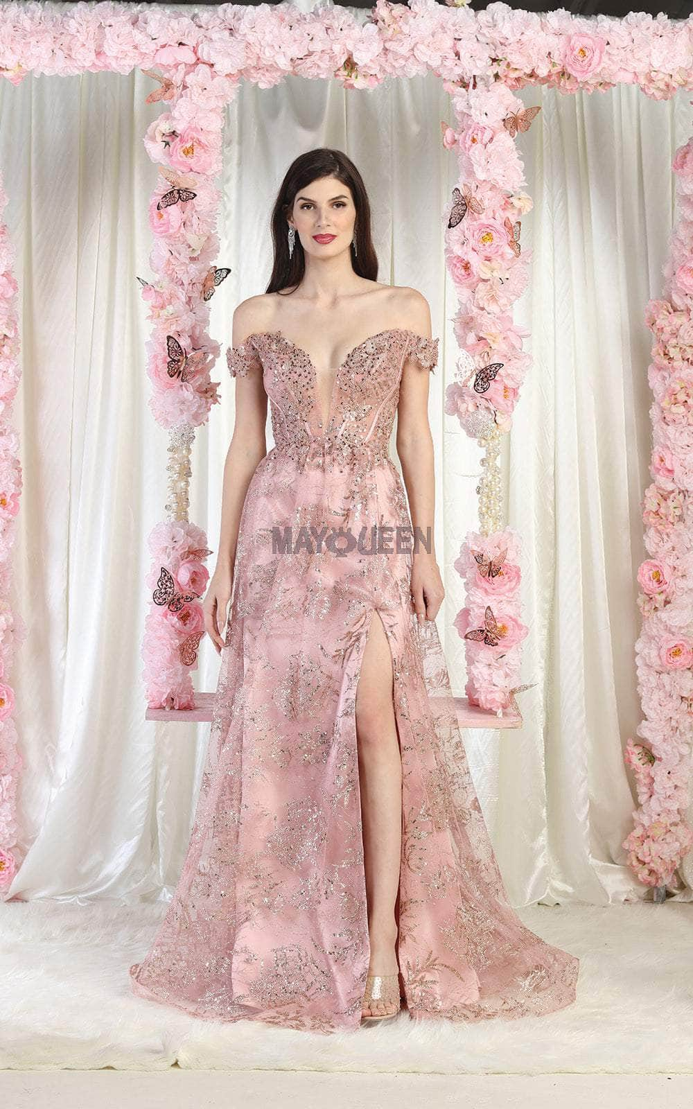 May Queen MQ1975 - Off Shoulder Plunging Enchanting Gown Special Occasion Dress