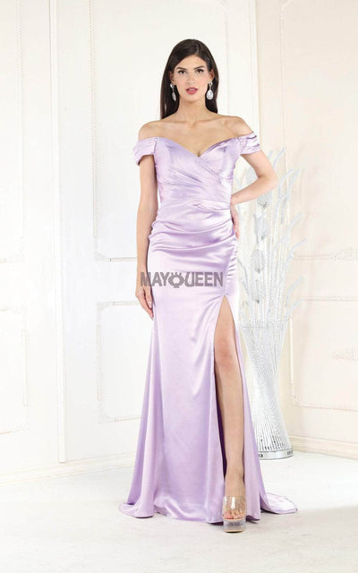 May Queen MQ1997 - Off-Shoulder Ruched Detail Prom Dress Special Occasion Dress