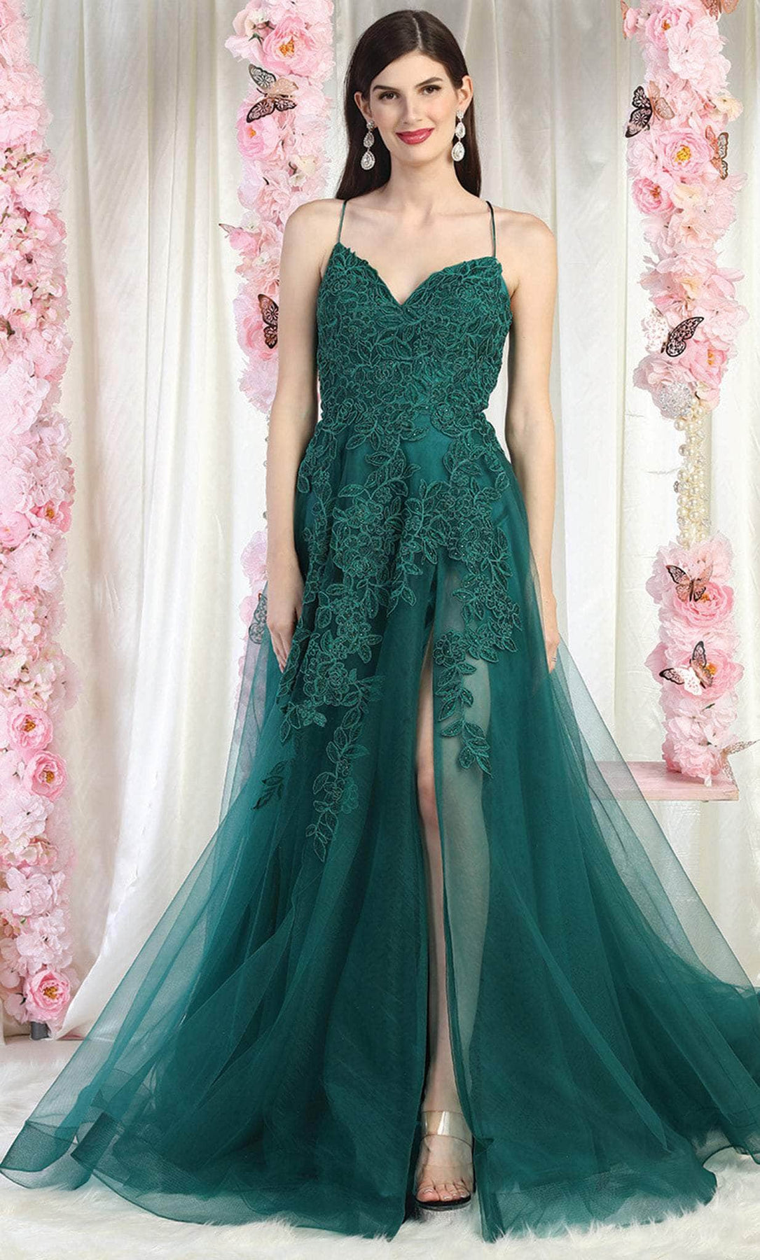 May Queen MQ2013 - Long A-Line Dress - Spaghetti Straps, Lace Appliques, Rhinestones, Bandeau Strap, Diamond Cutout Back, High Slit, Sweep Train 4 / May Queen MQ2013 - Long A-Line Dress - Spaghetti Straps, Lace Appliques, Rhinestones, Bandeau Strap, Diamond Cutout Back, High Slit, Sweep Train 4 /