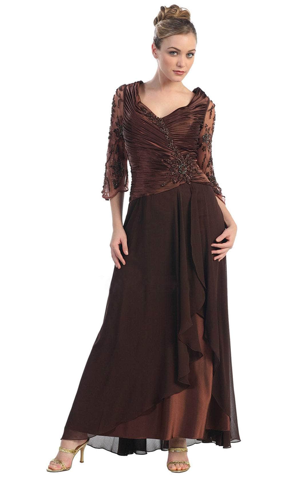 May Queen MQ552 - Ruched Quarter Sleeves Dress Evening Dresses