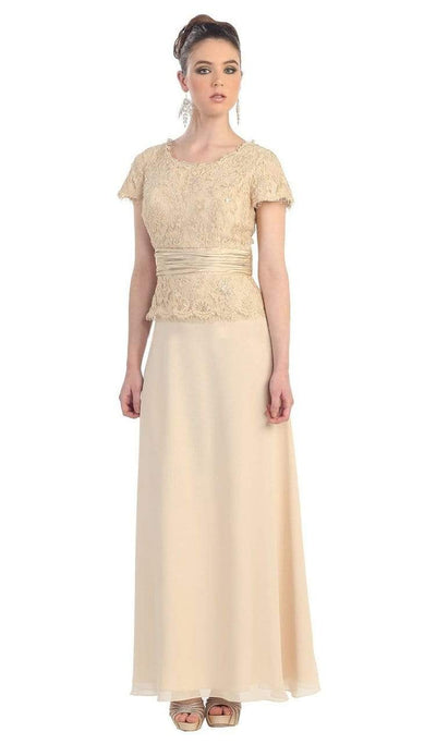 May Queen - MQ571 Chiffon Lace and Satin Long Formal Gown Mother of the Bride Dresses M / Champagne