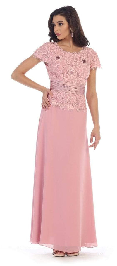 May Queen - MQ571 Chiffon Lace and Satin Long Formal Gown Mother of the Bride Dresses M / Dusty-Rose