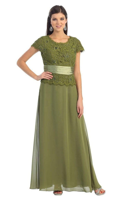 May Queen - MQ571 Chiffon Lace and Satin Long Formal Gown Mother of the Bride Dresses M / Olive