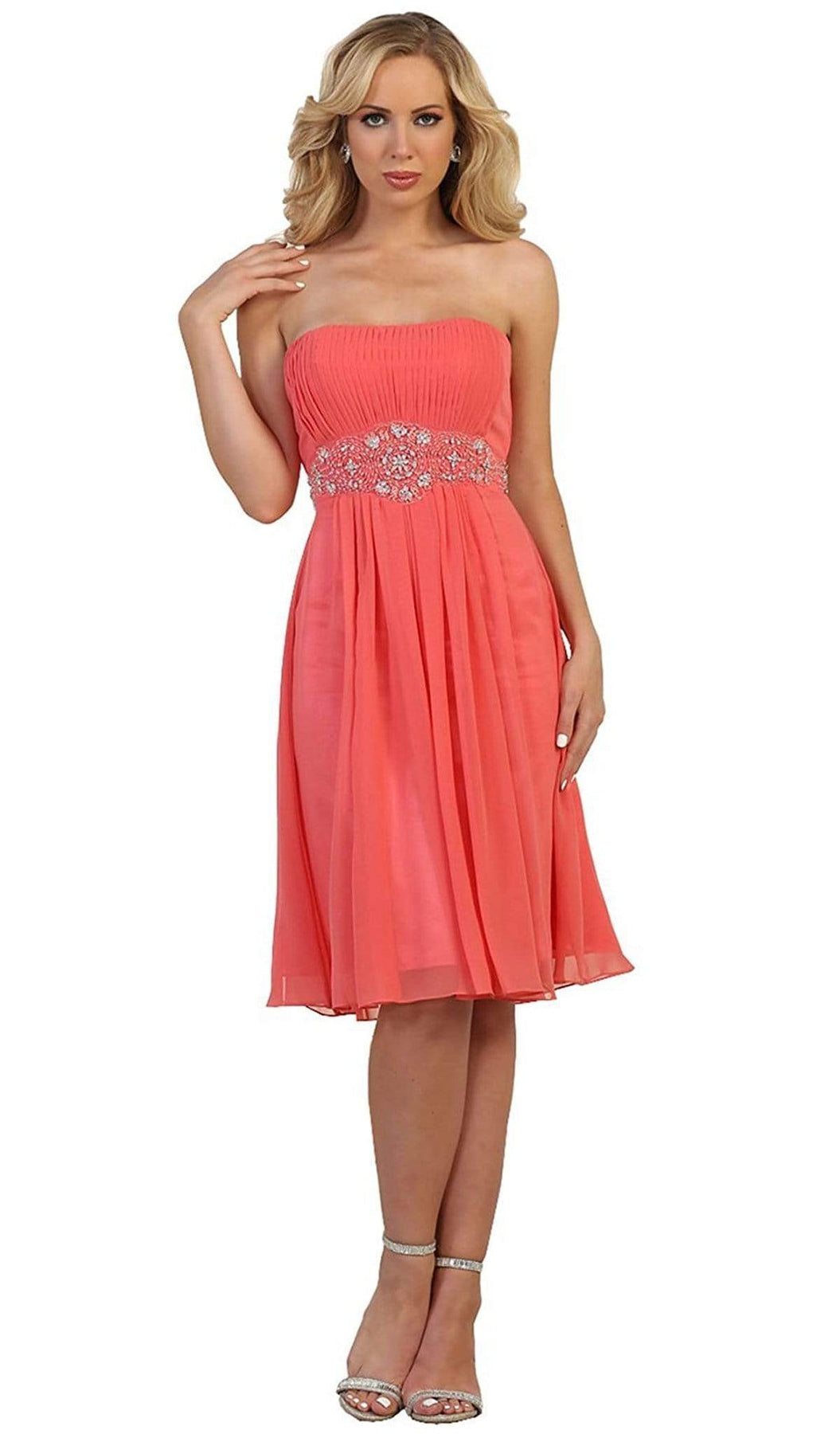 May Queen - MQ711B Pleated Sweetheart Bejeweled Waist Cocktail Dress Special Occasion Dress 22 / Fuchsia